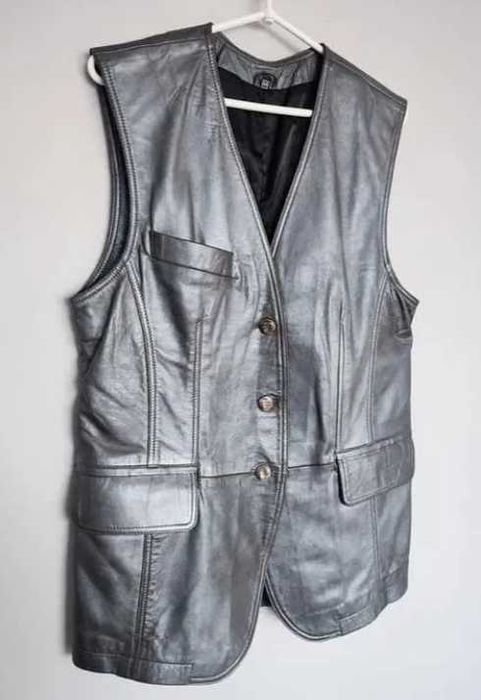 Skórzana grafitowa kamizelka vintage