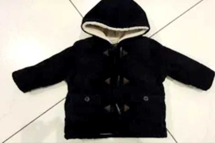 Kurtka zimowa chłopięca 80 bardzo ciepła gruba granat sztruks polar