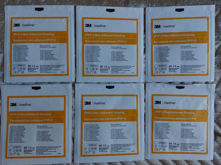 Inadine 9,5 cm x 9,5 cm opatrunek nieprzywierający  PVP-I firmy 3M  ważny do 31 marzec 2027r 6sztuk