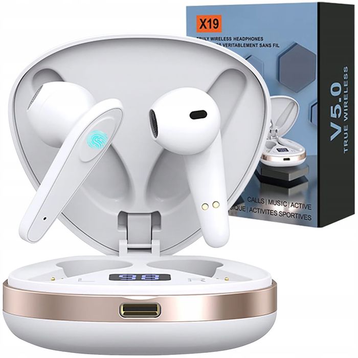 Bezprzewodowe słuchawki dokanałowe LOGIT X19 z etui PowerBank - czarne