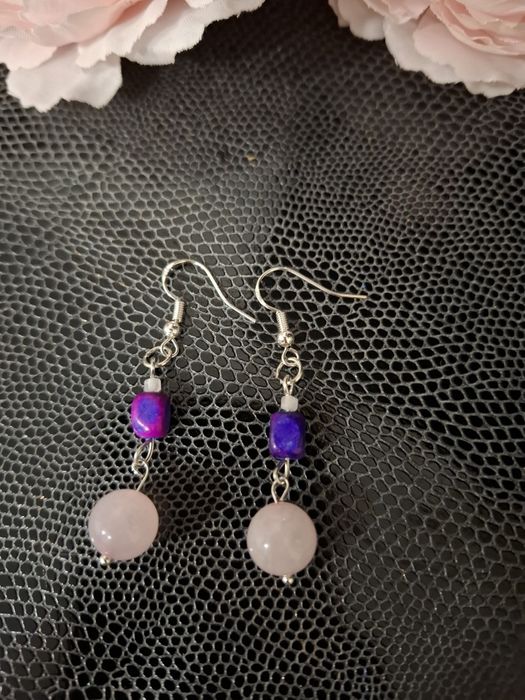 Kolczyki handmade srebro z naturalnych kamieni jaspis cesarski kwarc r