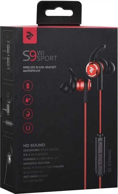Навушники 2E S9 WiSport In Ear Waterproof Wireless Mic Red (2E-IES9WRD)