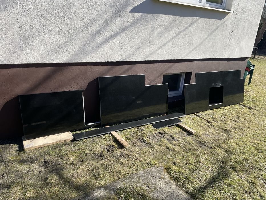 Blat kamienny, granitowy, kuchenny czarny połysk ze zlewem