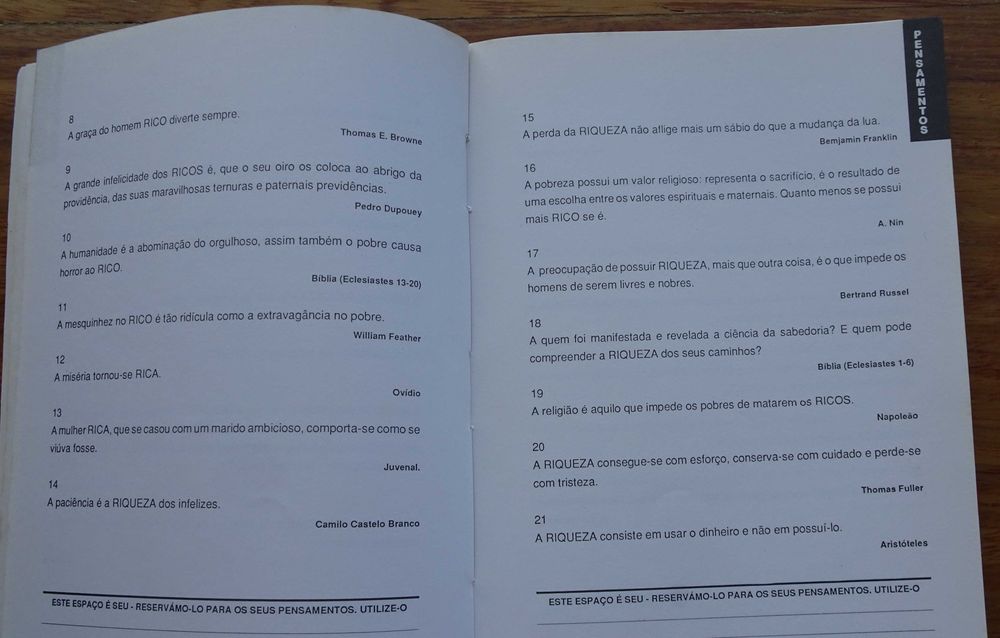 Riqueza (Pensamentos Pensadores Provérbios) de António Vaz Proença
