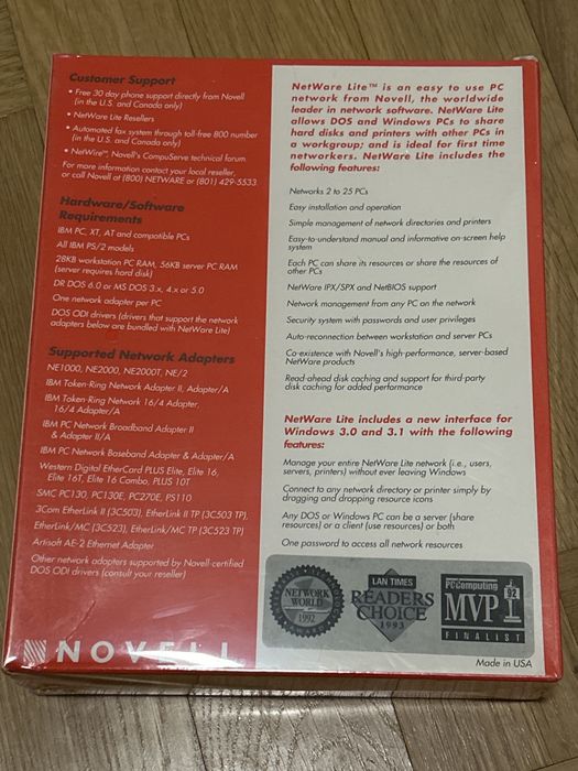 Oprogramowanie Novell NetWare Lite Windows DOS kolekcjonarskie fabrycznie opakowany