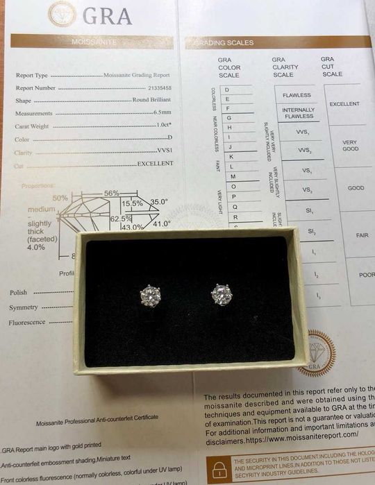 Серьги серебро с чистым муассанитом 2.0 карат