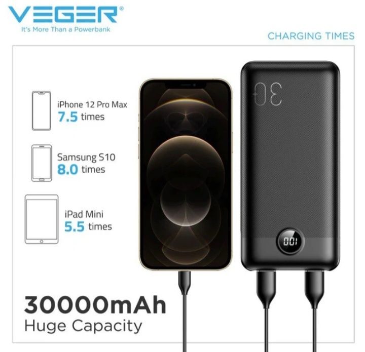 Портативна мобільна батарея Powerbank VEGER VP3008PD 30000mAh
