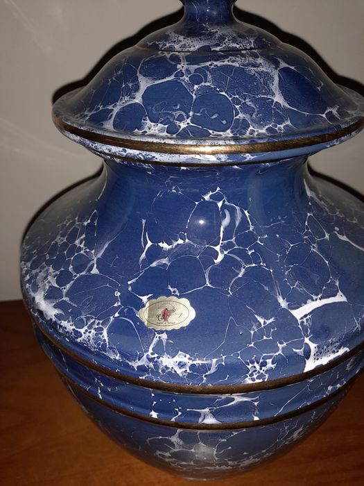 Pote decorativo azul e dourado