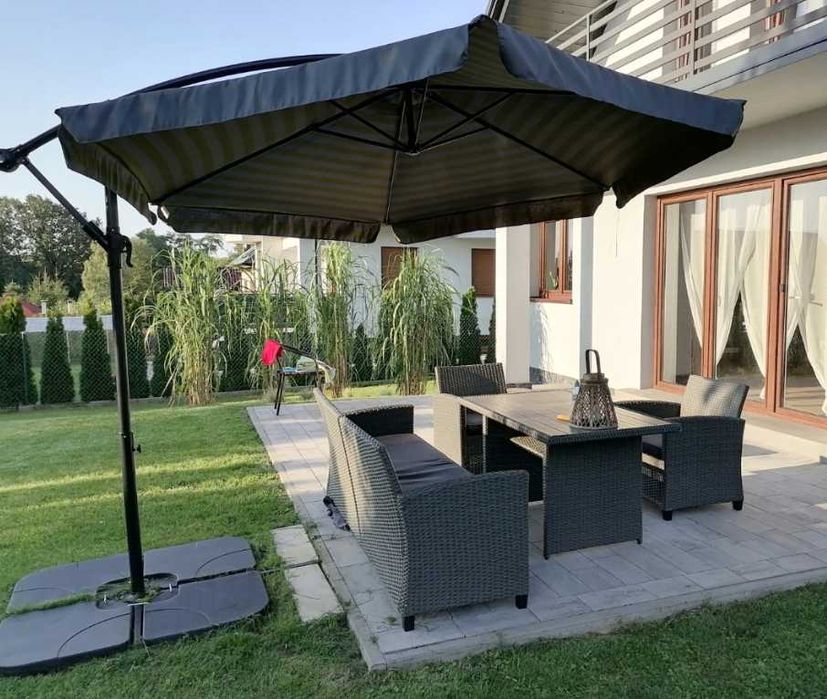 Nowy Parasol Ogrodowy Duży XXL 350cm !!! Składany Regulowany Wysięgnik H250cm + Falbanka