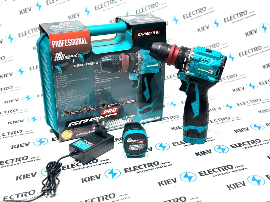Компактный шуруповерт бесщеточный с сьемным патроном Grand ДА-16DFR BL
