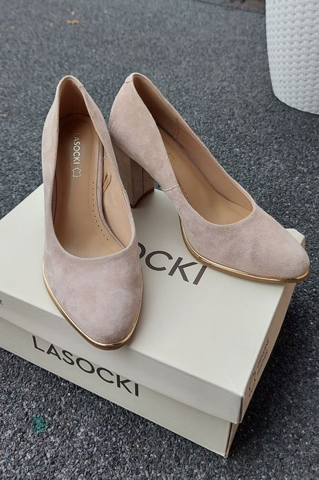 buty czółenka obcasy szpilki 36 Lasocki beżowe