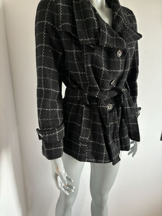 Czarny płaszcz w kratę rozmiar M/L wełniany peacoat