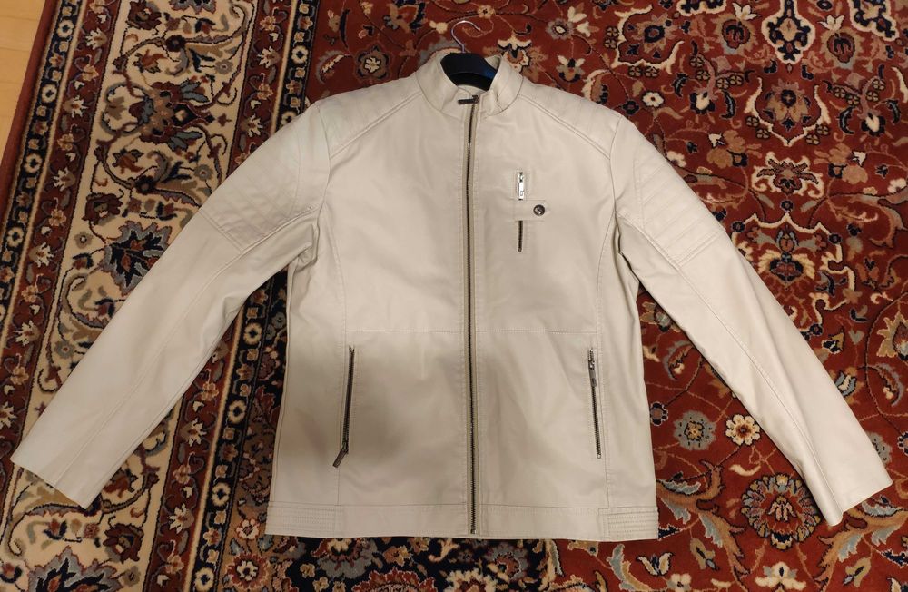 Nowa duża kremowa ocieplana kurtka na motor 54 skóra ekologiczna