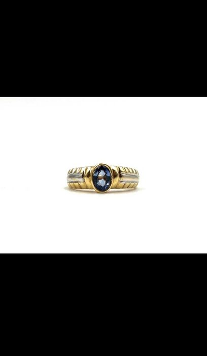 Pierścionek 18kt białe złoto i złoto akwamaryn brazylijski