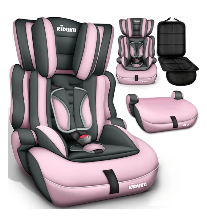 Fotelik samochodowy szaro-rożowy 9-36kg