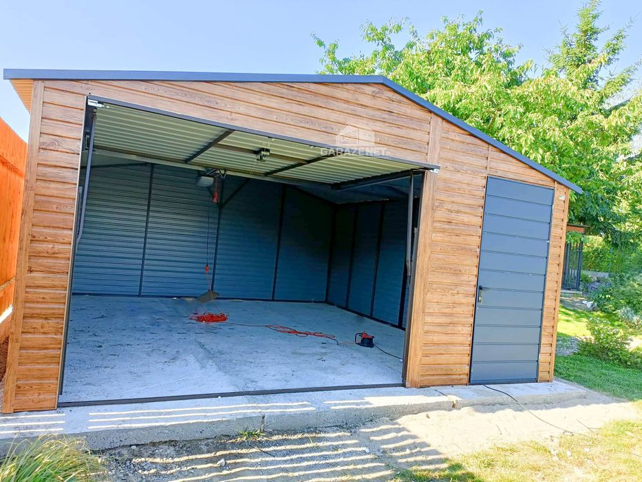 GARAŻ BLASZANY 5m x 5m Dwuspad Brama Uchylna Drzwi Antracyt 5x5 GB217