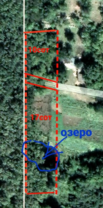 Продам 27сот Каменка,крайній від лісу з власним озером.