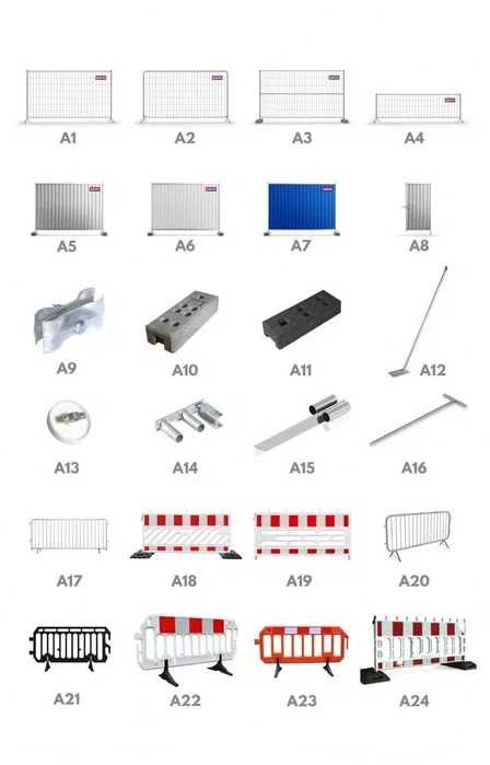 Ogrodzenie Tymczasowe Budowlane KOMPLET (panel + stopa + obejma)