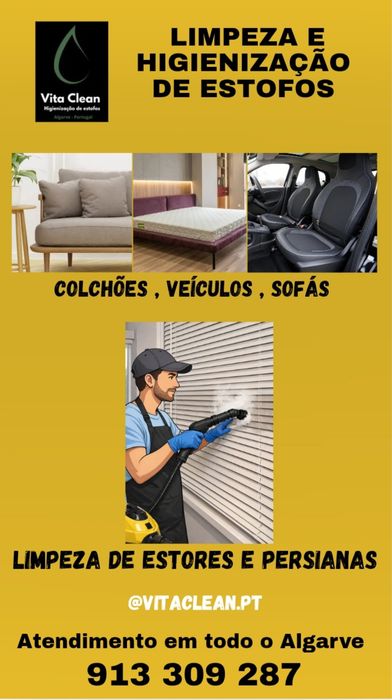 Limpeza de todos os tipos de estofos e estores