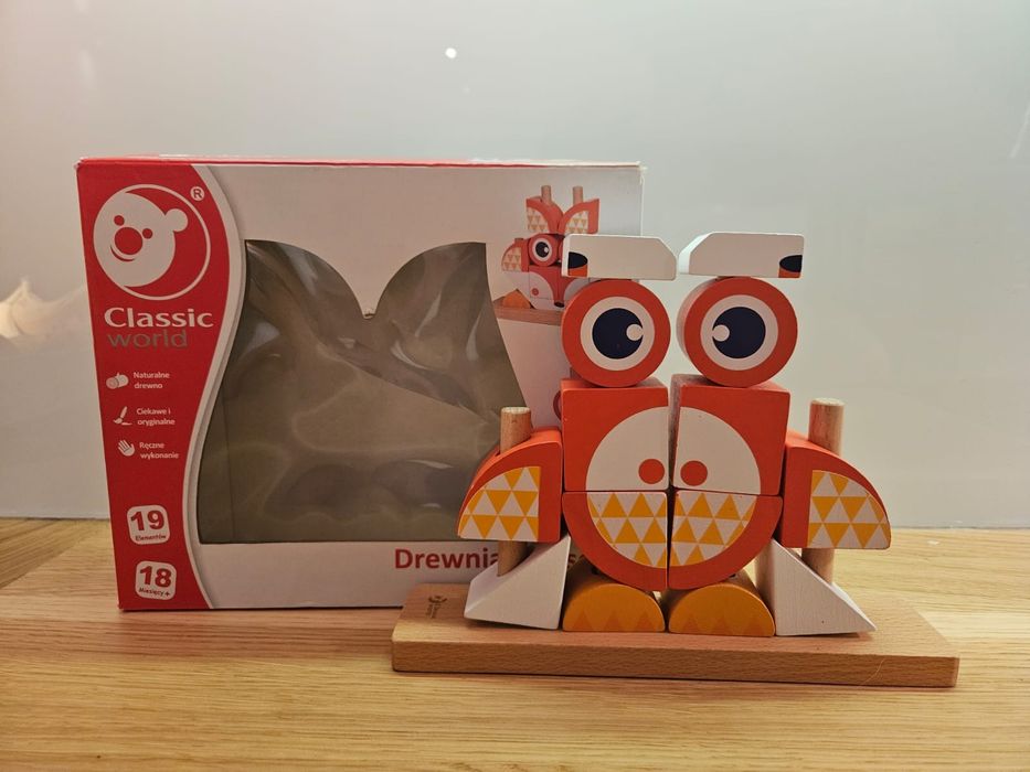 Drewniane klocki kreatywne Lis przestronne puzzle 3D montessori