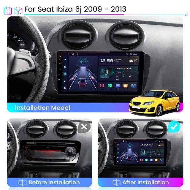 Rádio 9" android Seat ibiza 6J 2009-13 CARPLAY WIFI GPS 2/32GB Novo