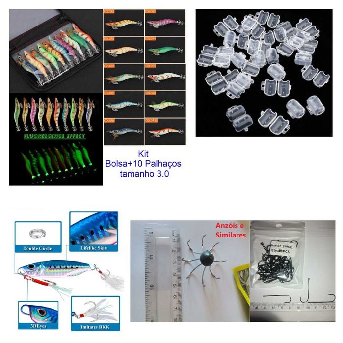 Palhaços, Amostras, Anzois, . polvo/choco (ver imagens) Material pesca