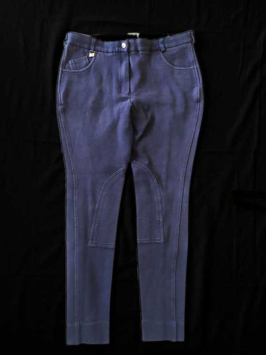 Materiałowe bryczesy L 40 z lejem damskie do jazdy konnej granatowe