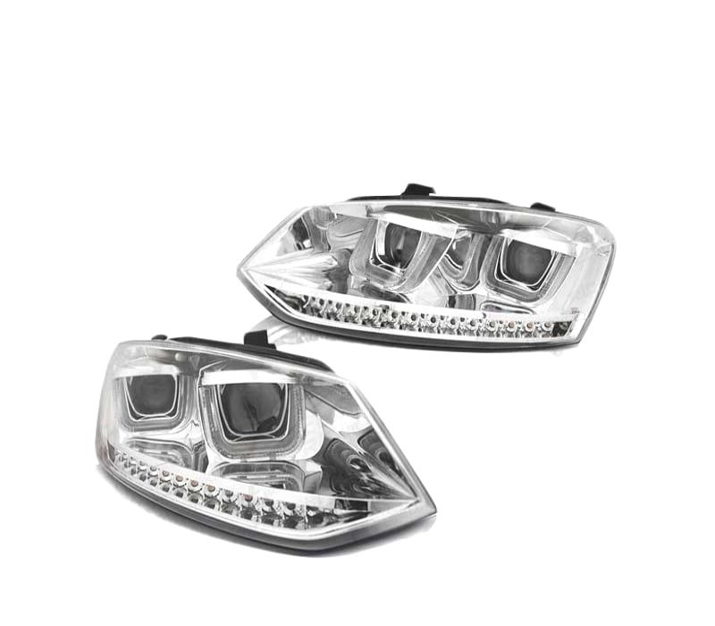 FARÓIS DAYLIGHT VOLKSWAGEN POLO 6R 09-14 U-TYPE LED CROMADO