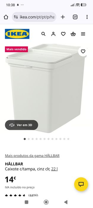 Caixote com tampa ikea 22 litros HÅLLBAR
Caixote c/tampa