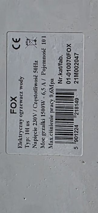 Elektryczny podgrzewacz wody Fox 10 us