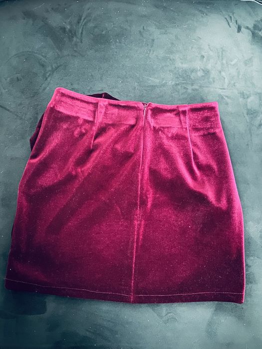 Bershka S welurowa swiateczna spodniczka bordowa