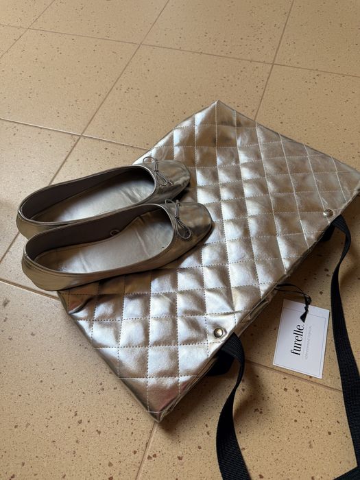 Zestaw srebrne baleriny r.38  i torebka typu shopper