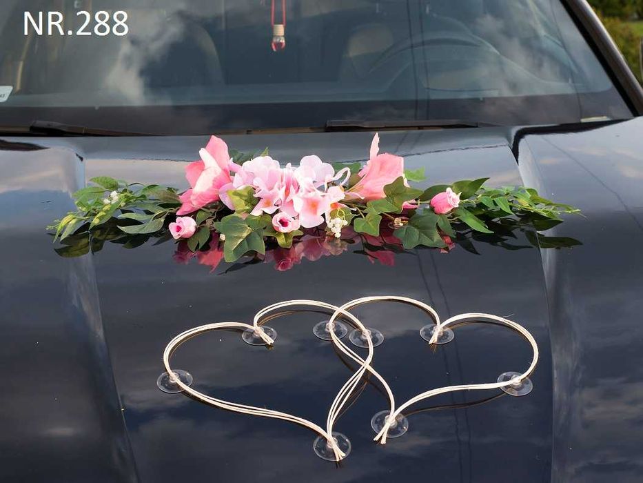Wieńcowa ozdoba dekoracja na samochód.Stroik na auto do śluby.NOWE 288