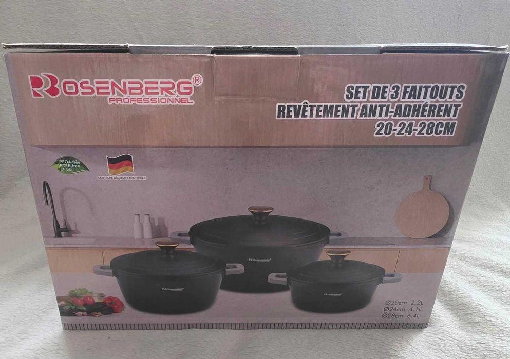 Garnki Rosenberg Professionnel 3 szt 20-24-28 cm