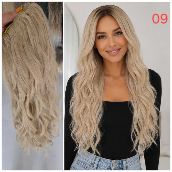 Clip-in Kręcone, kolor Szampański Blond. Włos termiczny. Jakość premium!