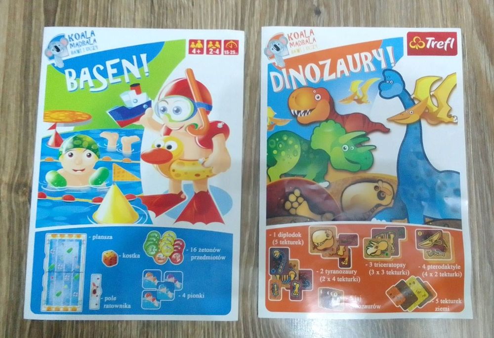 Trefl, 2 gry planszowe:  Dinozaury, Basen, 4+