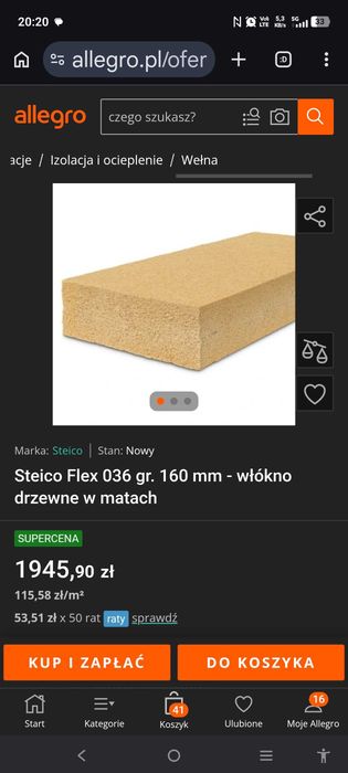 Pilnie sprzedam Wełna drzewna 14cm steico flex 36