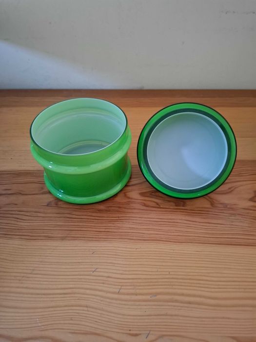 Pote / Caixa de Vidro Verde e Caixa / Bomboneira de Vidro Opalino