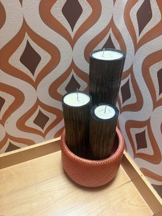 Velas madeira altas conjunto de 3