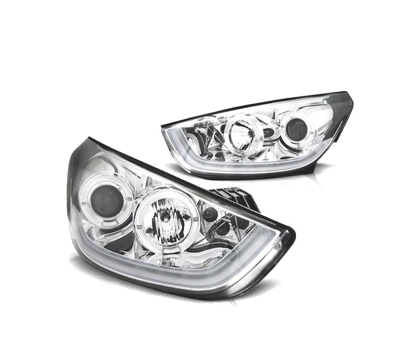 FARÓIS FRONTAIS HYUNDAI IX35 10-13 TUBE LIGHT FUNDO CROMADO