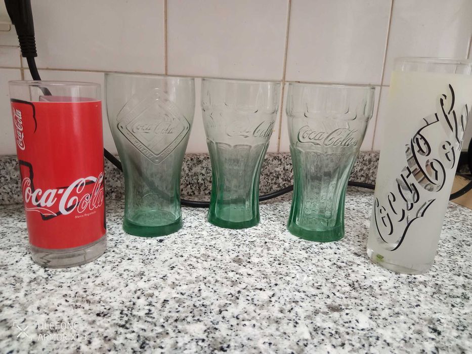 5 copos vidro, Coca-Cola