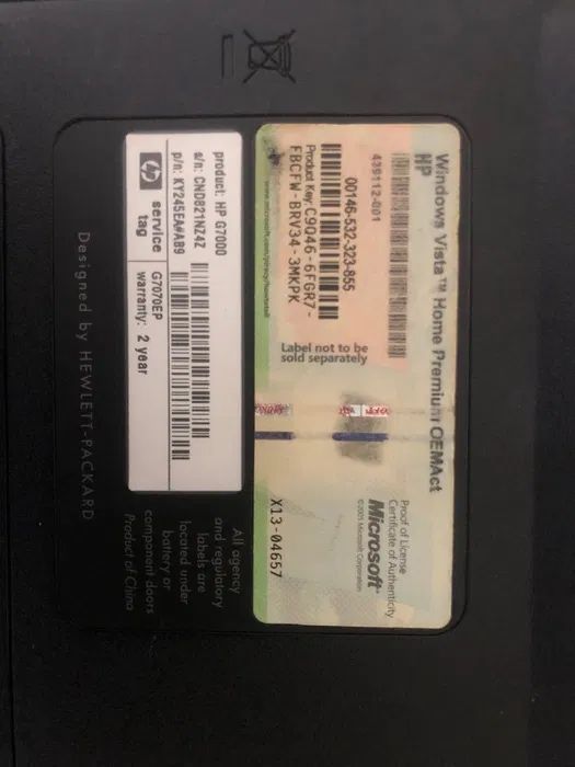 HP G7000 Notebook Pc Laptop - widescreen Windows Vista64584486154753122