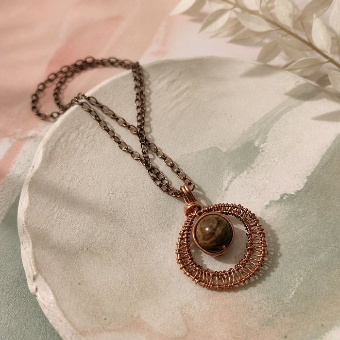 Miedziany naszyjnik z jaspisem wire wrapping