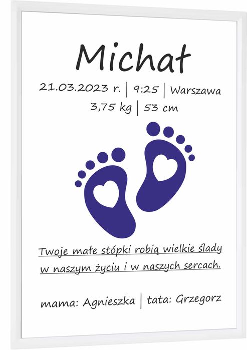 Personalizowana METRYCZKA dla dziecka NARODZINY CHRZEST + ramka! SUPER