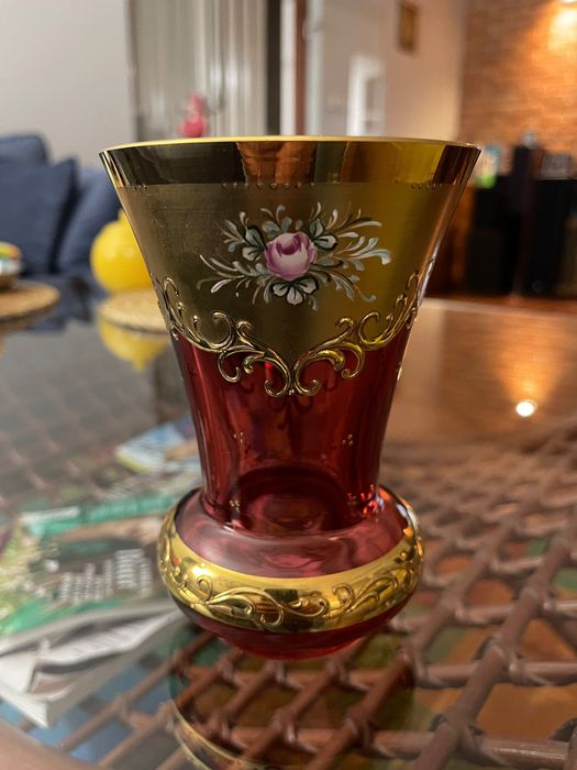 Wazonik Bochemia rubinowo- złoty / 14 cm