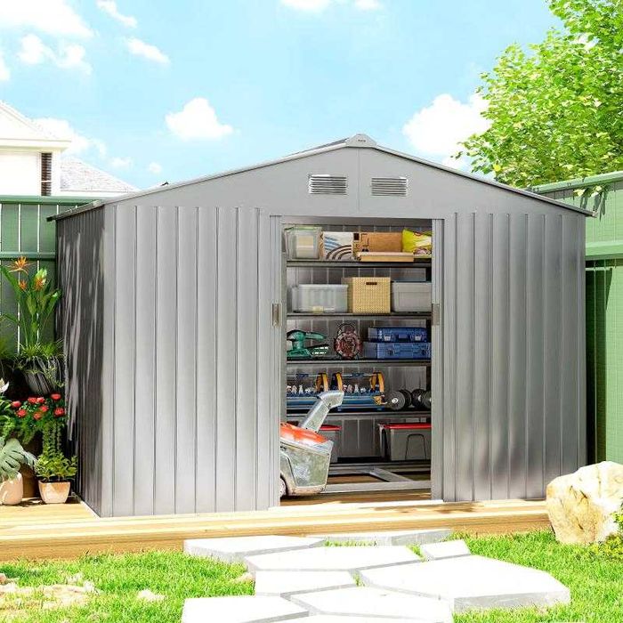 Abrigo de Jardim Metálico 4,9 m2 – 277x195x192 cm | Base Incluída