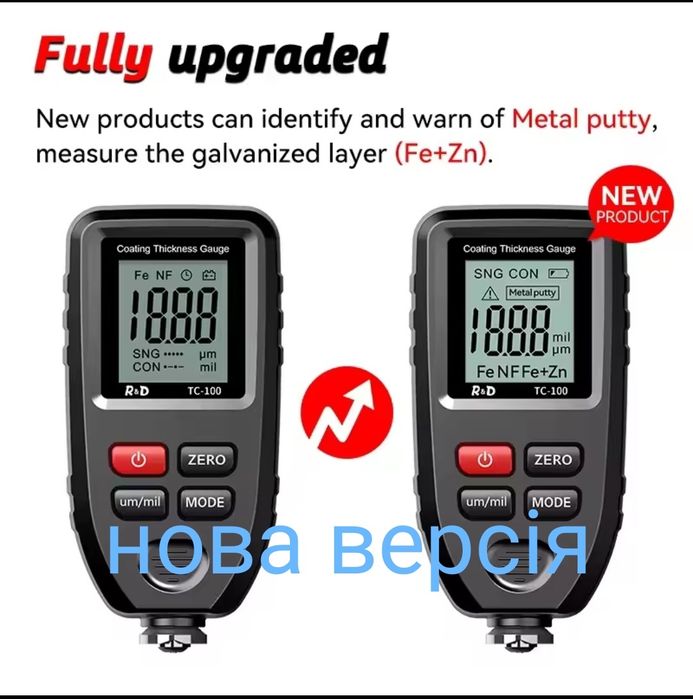 Товщиномір R&D TC100  толщиномер  ET330 ET360 YNB111 YNB220  YNB777 TC100N тощинометр краски  фарби  шпаклівки шпаклёвка авто