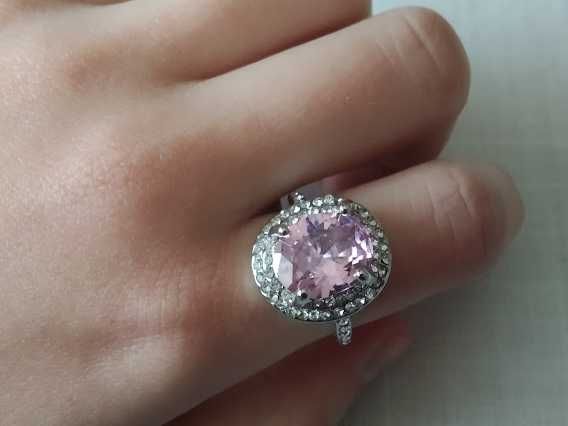 (NOVO, PORTES GRÁTIS) Anel Banhado a Prata 925 com Safira Rosa