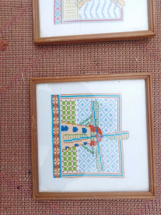 Quadros decoração moinhos em ponto cruz