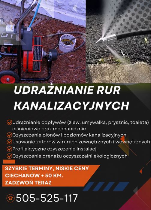 Udrażnianie, przepychanie kanalizacji